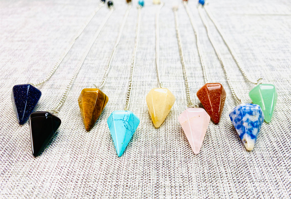 Péndulo Hexagonal de Piedras y Cuarzos Naturales - Intuición y Sexto Sentido