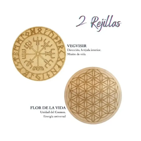 Paquete - 2 Rejillas para cuarzos: "Vegvisir Runas Vikingas y Flor de la Vida"