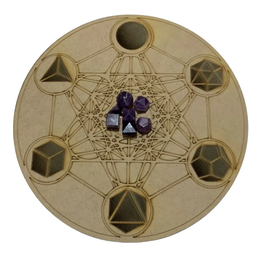 Rejilla Cubo De Metatron Con Solidos Platónicos en Amatista
